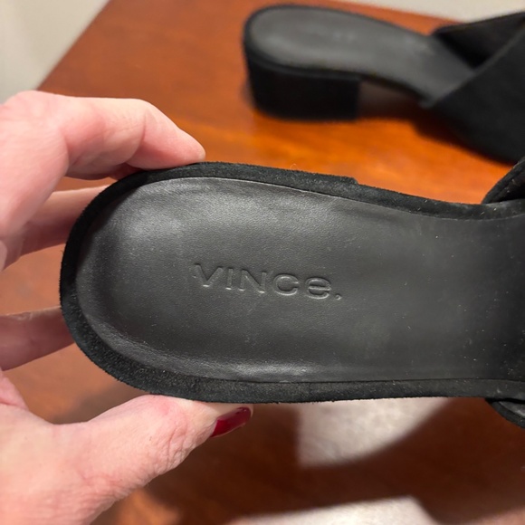 Vince Rachelle 2 Suede Block Heel Slide Sandals Black Size 7.5 - Picture 6 of 10